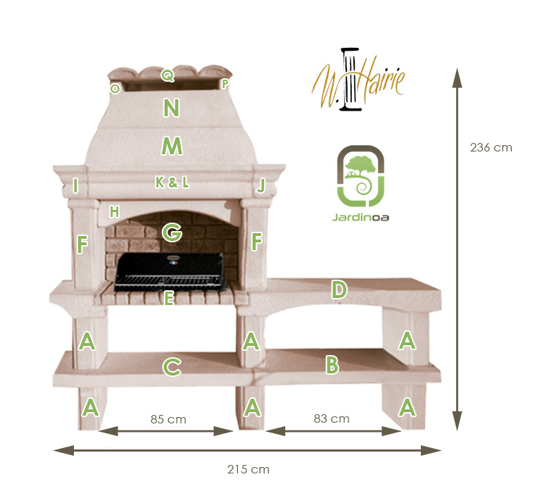 Cotes et nomenclature Barbecue Provence à une tables