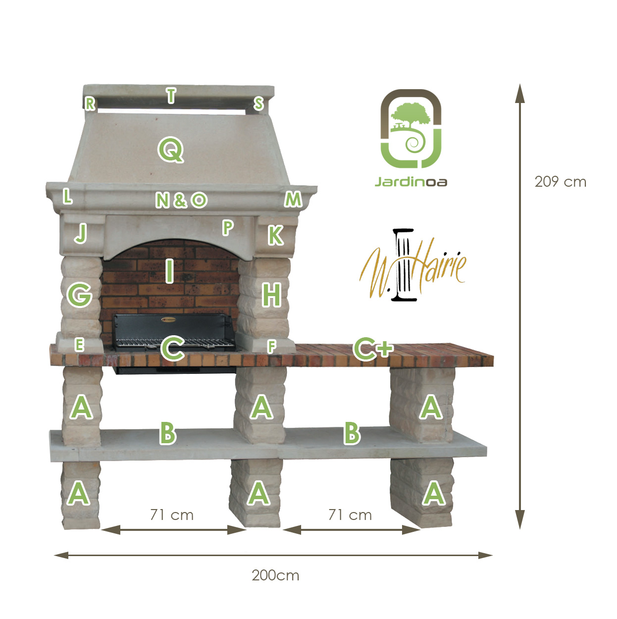 Cotes et nomenclature Barbecue Rustique a une table