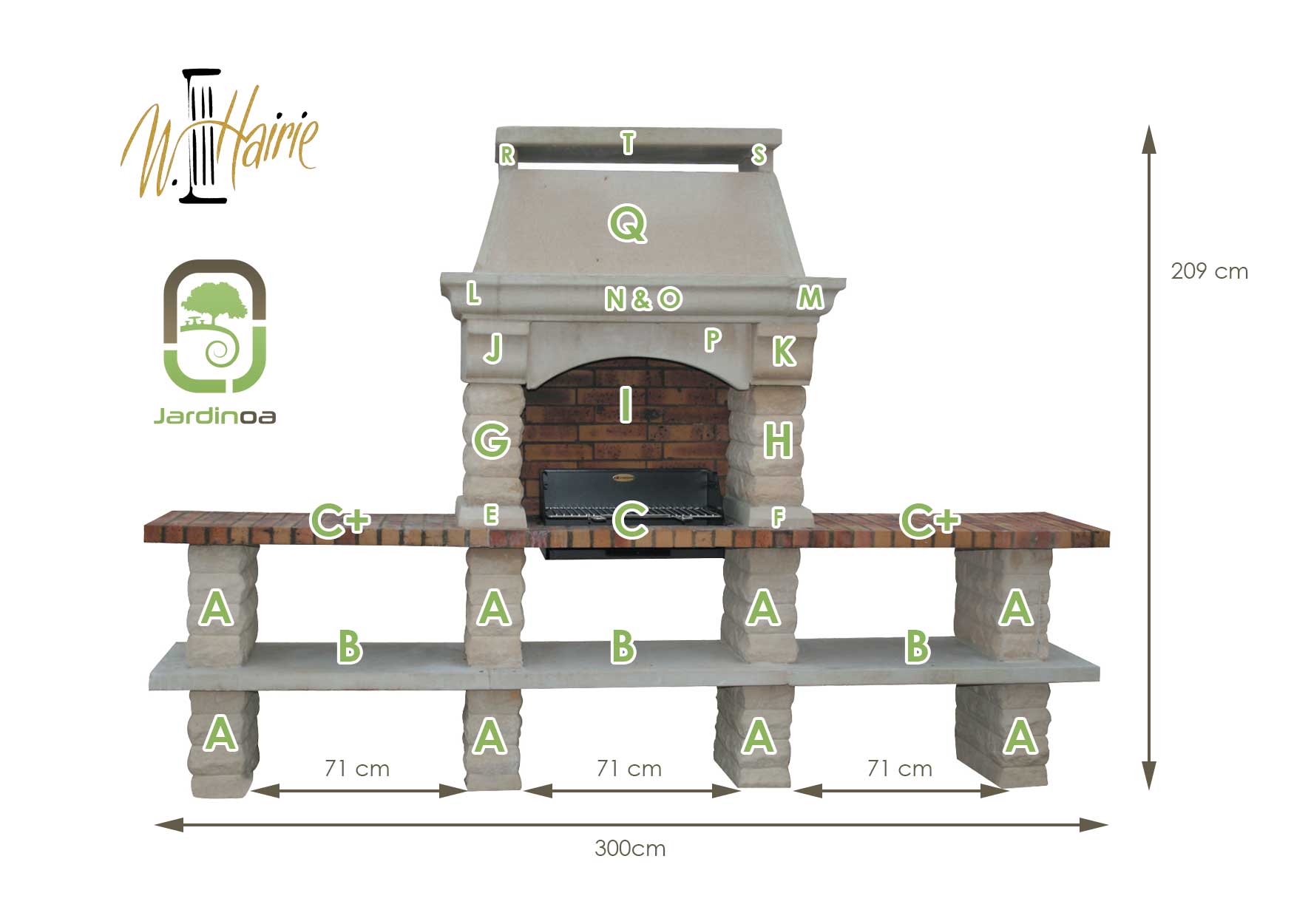 Cotes et nomenclature Barbecue Rustique a deux tables