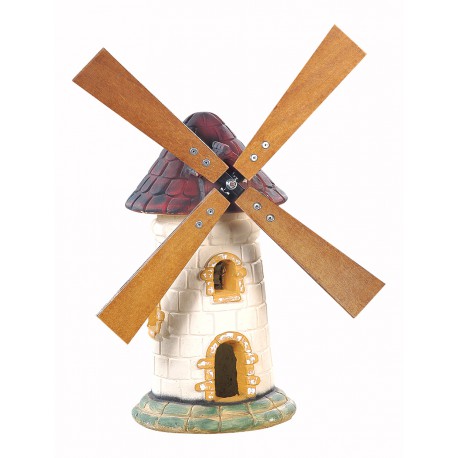 Moulin à roue en pierre vieilli au toit couleur tuile - H 56 cm Moulin à roue en pierre vieilli au toit couleur tuile - H 56 cm