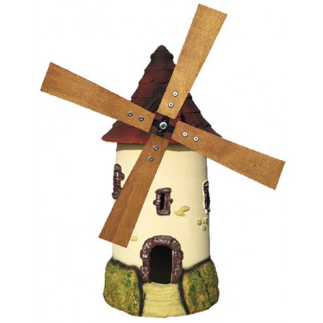 Moulin à roue ton crème au toit couleur tuile - H 72 cm Moulin à roue ton crème au toit couleur tuile - H 72 cm