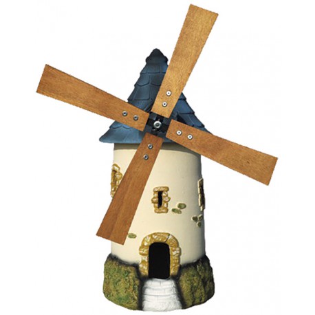 Moulin à roue ton crème au toit couleur ardoise - H 72 cm Moulin à roue ton crème au toit couleur ardoise - H 72 cm