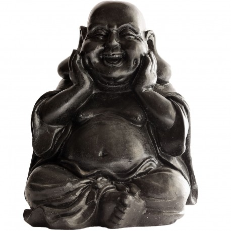 Statue Bouddha Chinois joyeux ciré noir - H 28cm Statue Bouddha Chinois joyeux ciré noir - H 28cm
